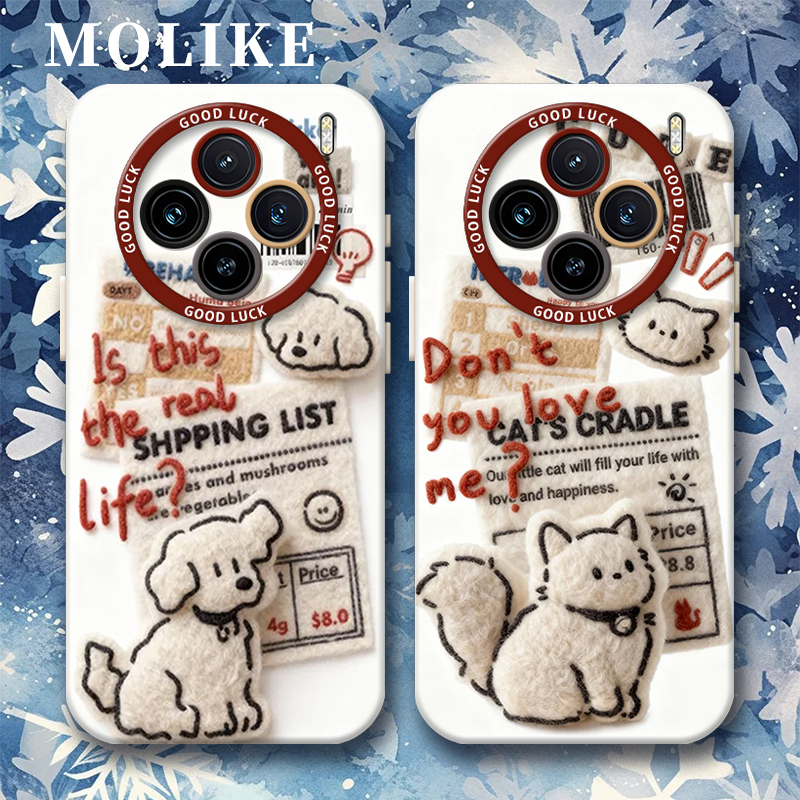 毛绒报纸小狗适用vivox300pro手机壳x200mini小猫x100s新款ultra可爱x90卡通80硅胶70创意60全包镜头50保护套