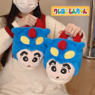 舒适居家保暖情侣毛毛鞋 日系可爱蜡笔小新动感超人棉拖鞋 男女冬季