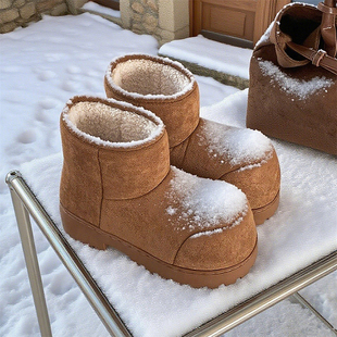 保暖加绒加厚东北棉靴 冬季 厚底时尚 防滑丑萌大头雪地靴女户外棉鞋