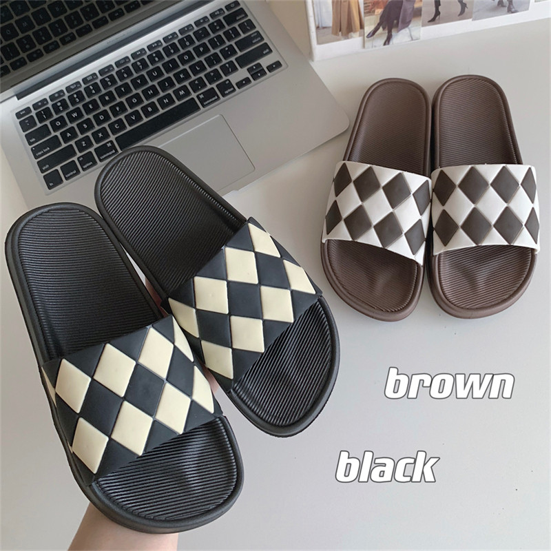 休闲居家防滑浴室凉拖鞋女夏季时尚百搭网红撞色菱格软底一字拖鞋,女鞋,一字拖,淘宝优惠券,粉丝福利购,淘宝优惠卷