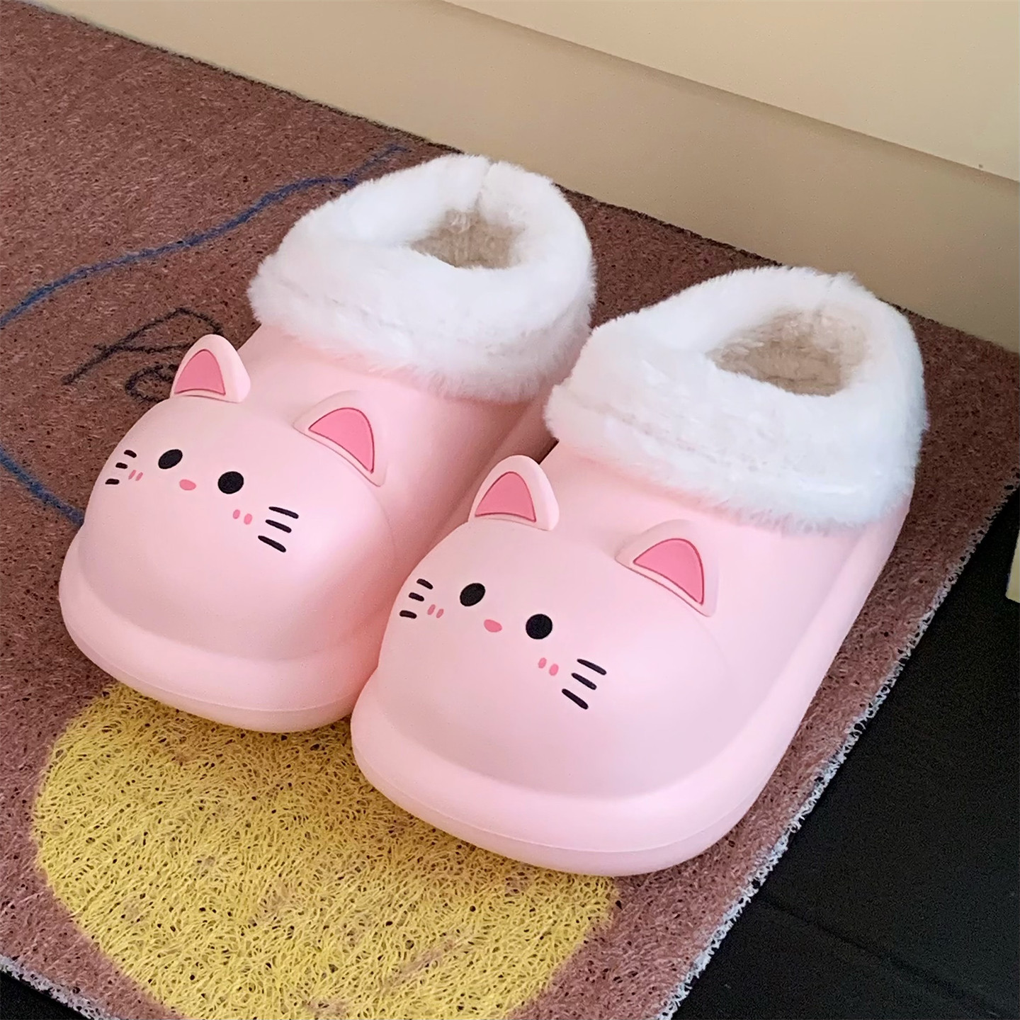 时尚厨师鞋防水厚底棉拖鞋冬季可爱小猫爪ins百搭防滑月子鞋女士