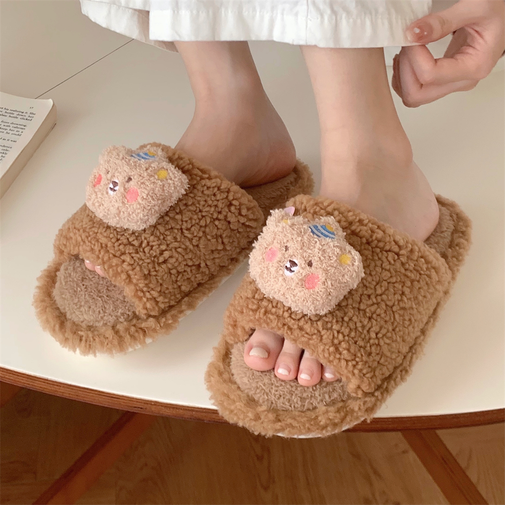 可爱小熊时尚简约室内毛绒棉拖鞋
