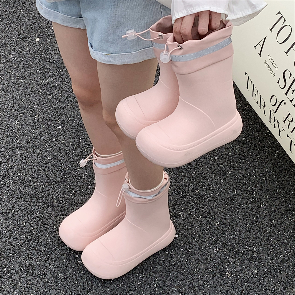 时尚防滑防水抽绳束口亲子雨靴