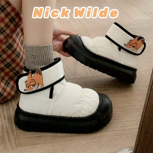 迪士尼时尚 防水冬季 正版 趣味尼克个性 高级雪地靴ins 女士保暖棉鞋