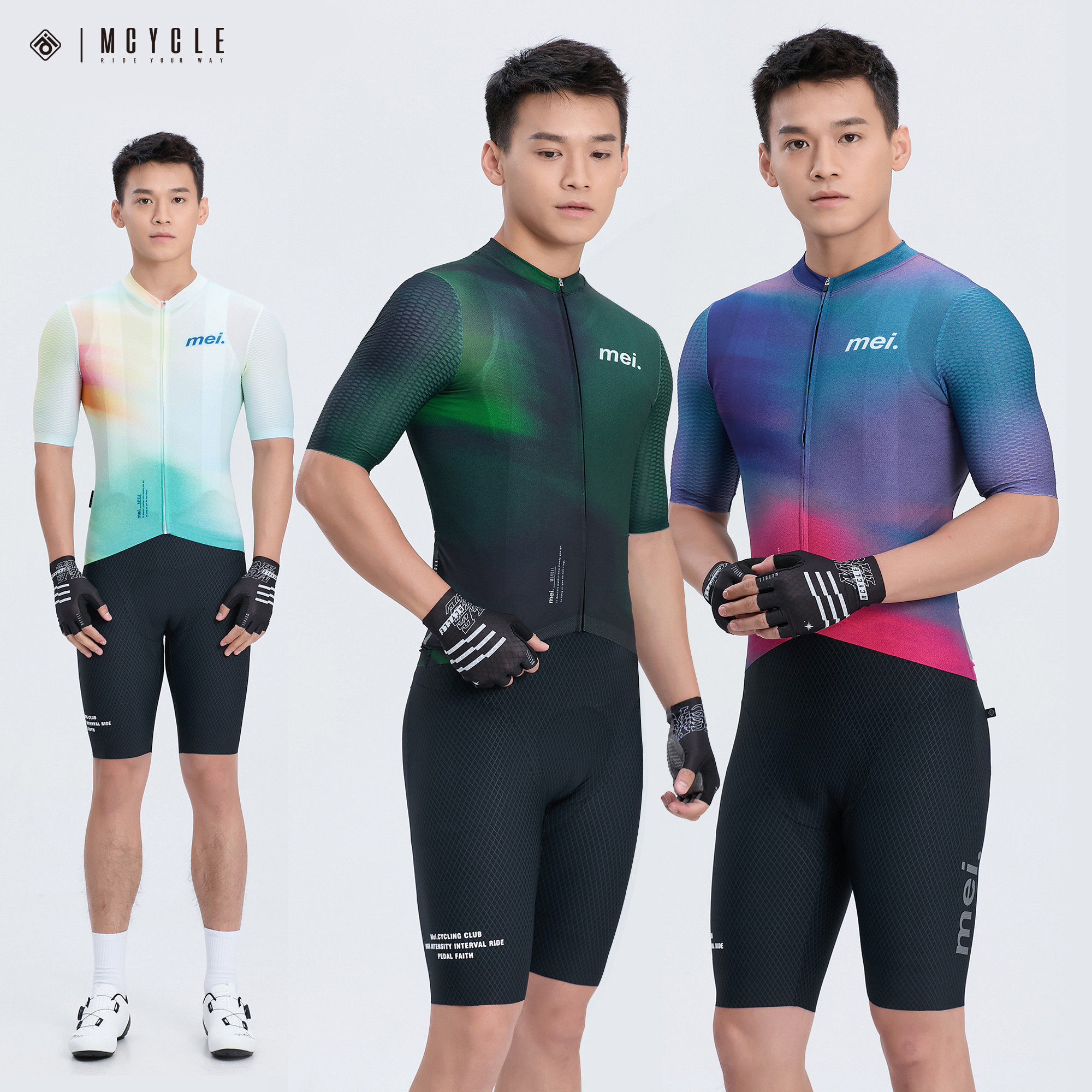 魅骑mcycle骑行服短袖男款夏季薄款透气自行车公路车速干服幻彩