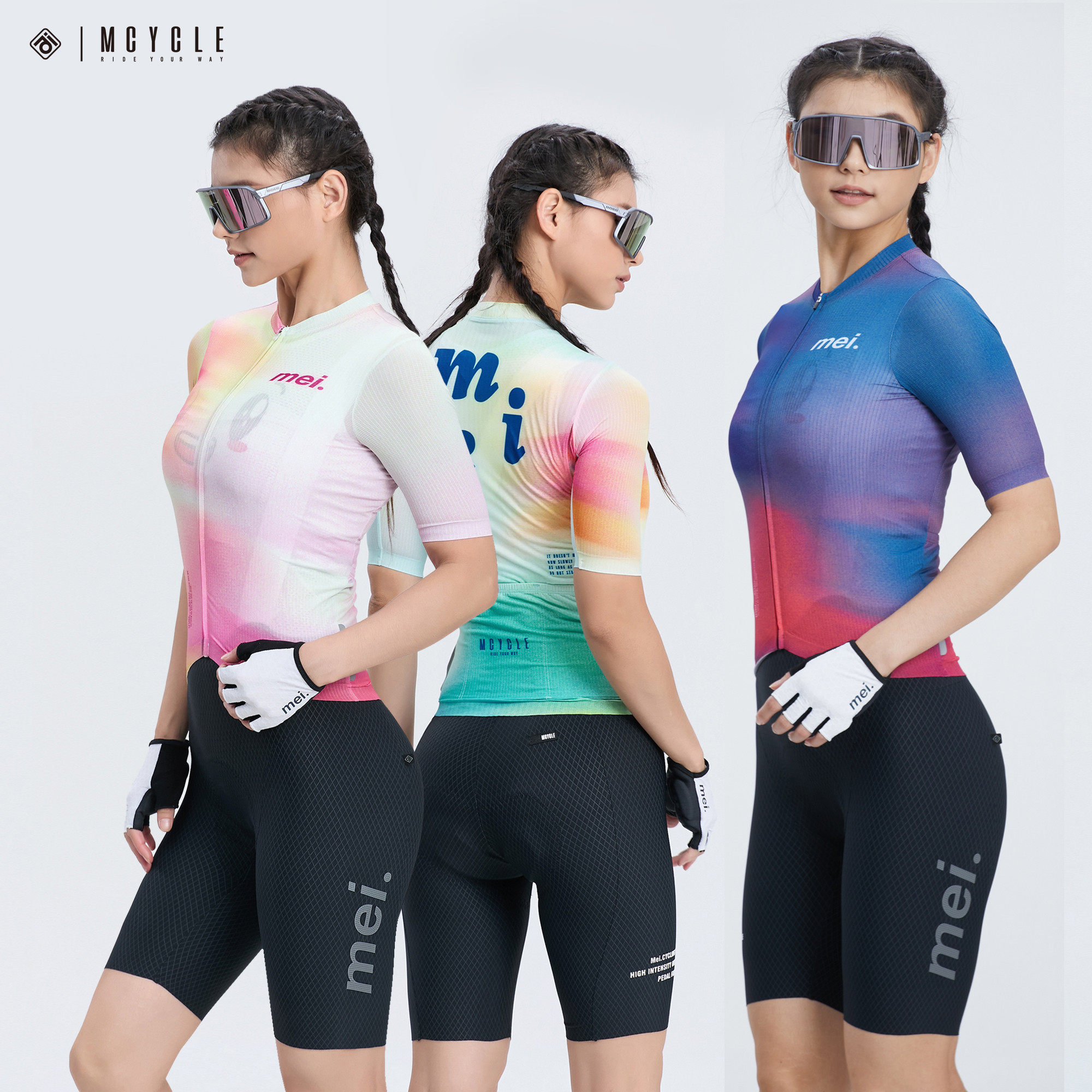 魅骑mcycle骑行服短袖女款夏季薄款透气自行车公路车速干服幻彩