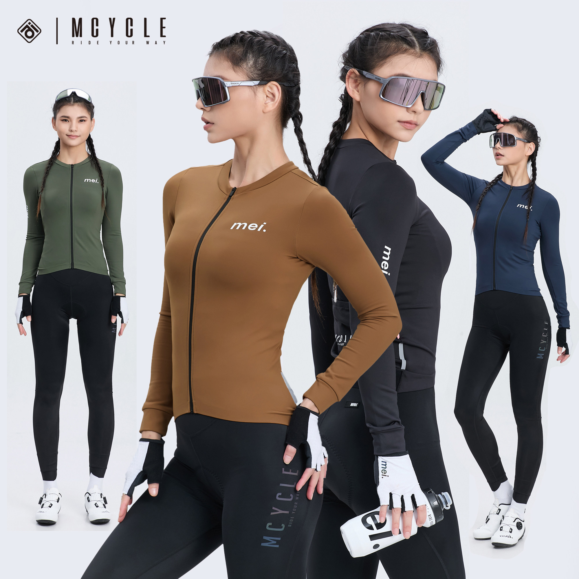 魅骑mcycle骑行服长袖男女款秋冬抓绒磨毛保暖防风自行公路车上衣