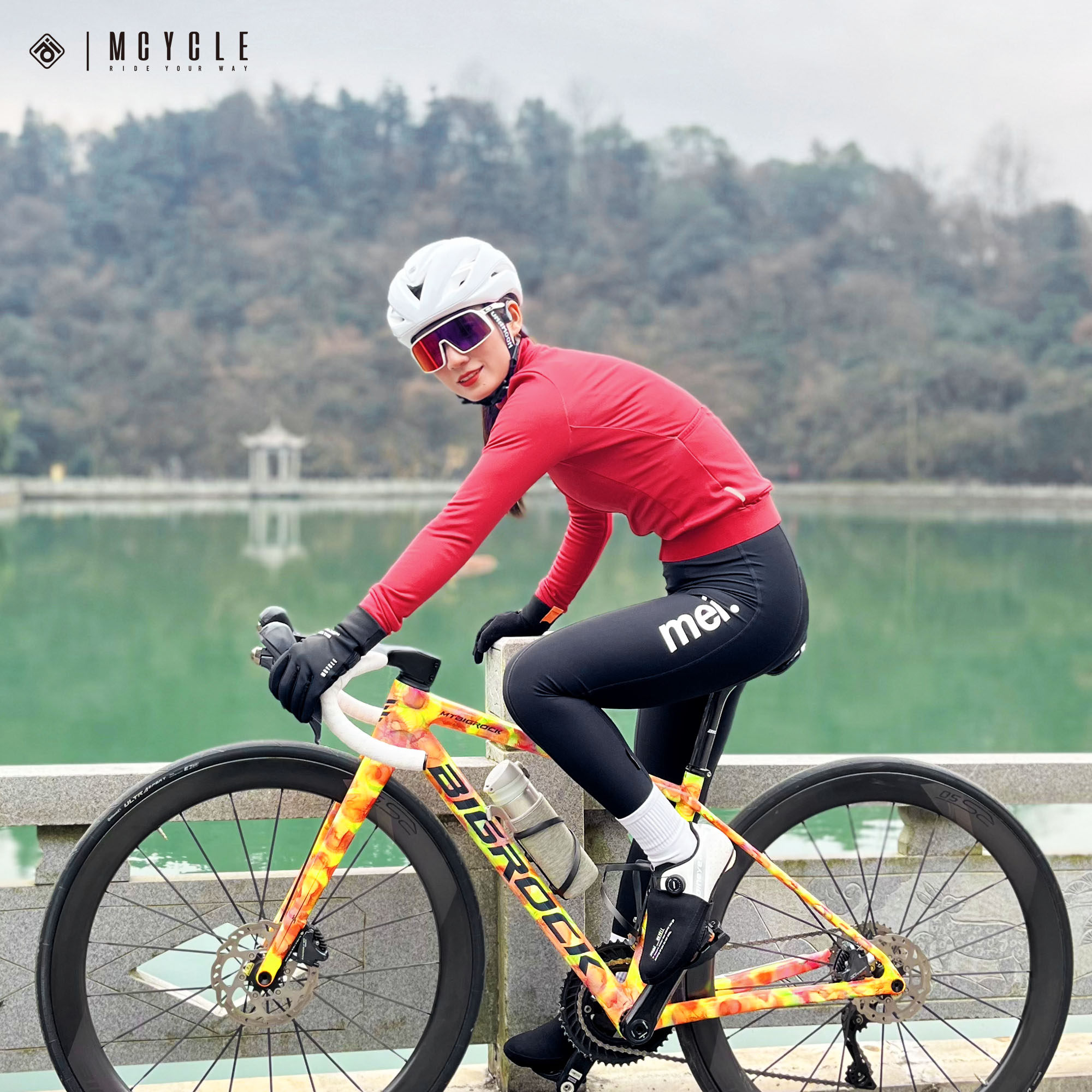 魅骑骑行服长袖秋冬男女抓绒磨毛5-15度保暖透气自行公路车上衣