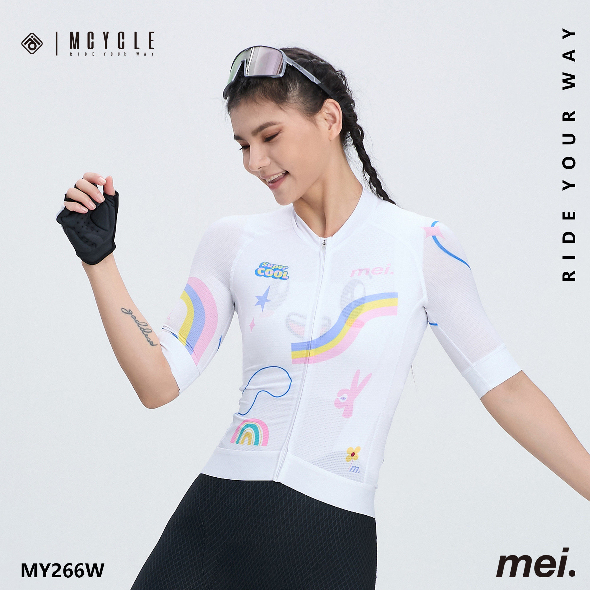 魅骑mcycle骑行服短袖女款夏季薄款透气自行车公路车速干服彩虹条