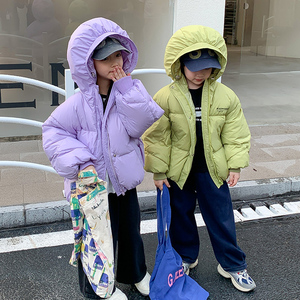 儿童羽绒服冬季2023新款杜邦三防白鸭绒男童连帽面包服女孩薄外套
