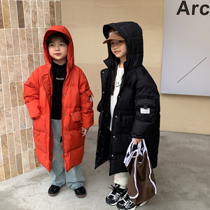 儿童羽绒服男童中长款女童中大2023新款洋气过膝炸街薄款宝宝外套