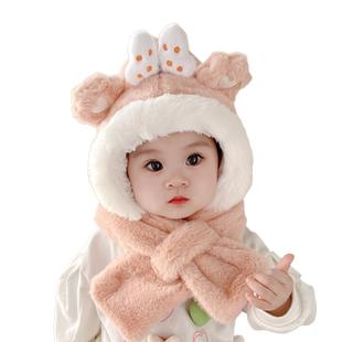 宝宝帽子秋冬季围巾一体毛绒帽婴儿护耳男童女童保暖加厚可爱冬