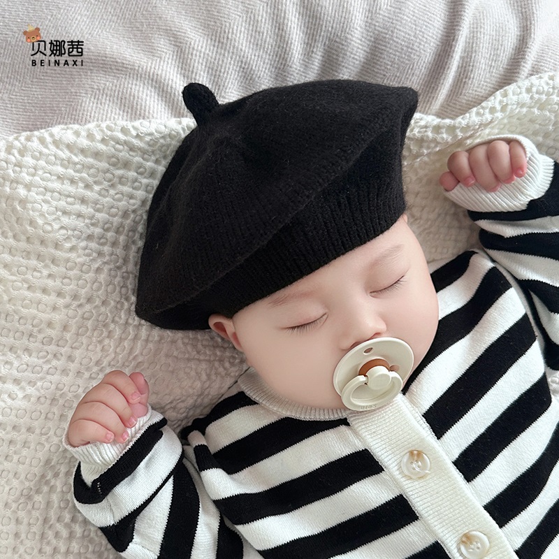 婴儿帽子秋冬款贝雷毛线帽女宝宝可爱小帽子外出冬季6-12月网红