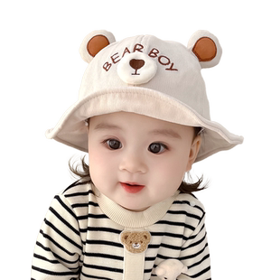 宝宝帽子秋冬季渔夫帽加厚帽子冬婴儿灯芯绒冬季防风男孩女童盆帽