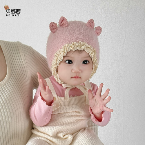贝娜茜婴儿帽子毛线帽保暖防风冬