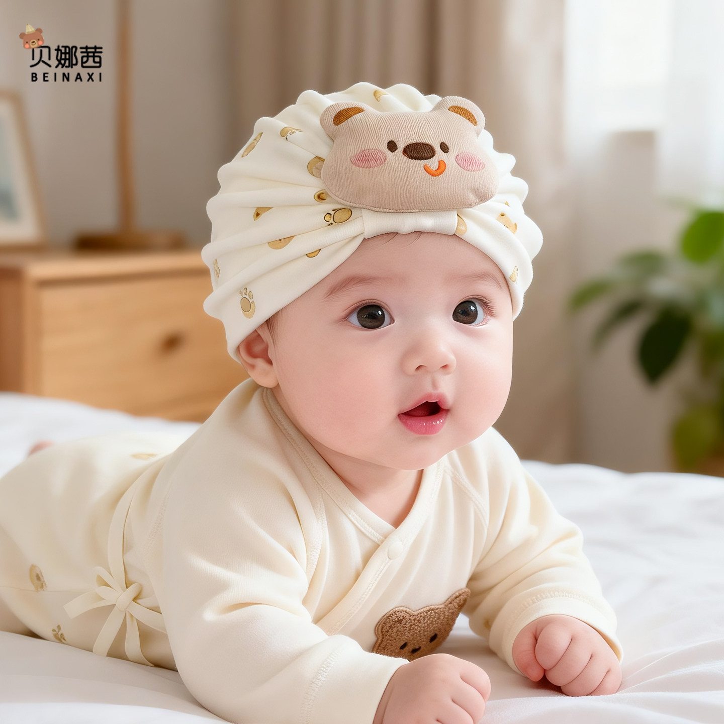 婴儿帽子春秋季新生宝宝卡通护囟门帽婴幼儿小月龄外出胎帽印度帽