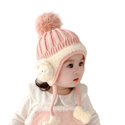 帽子冬婴儿加厚护耳毛线帽冬季