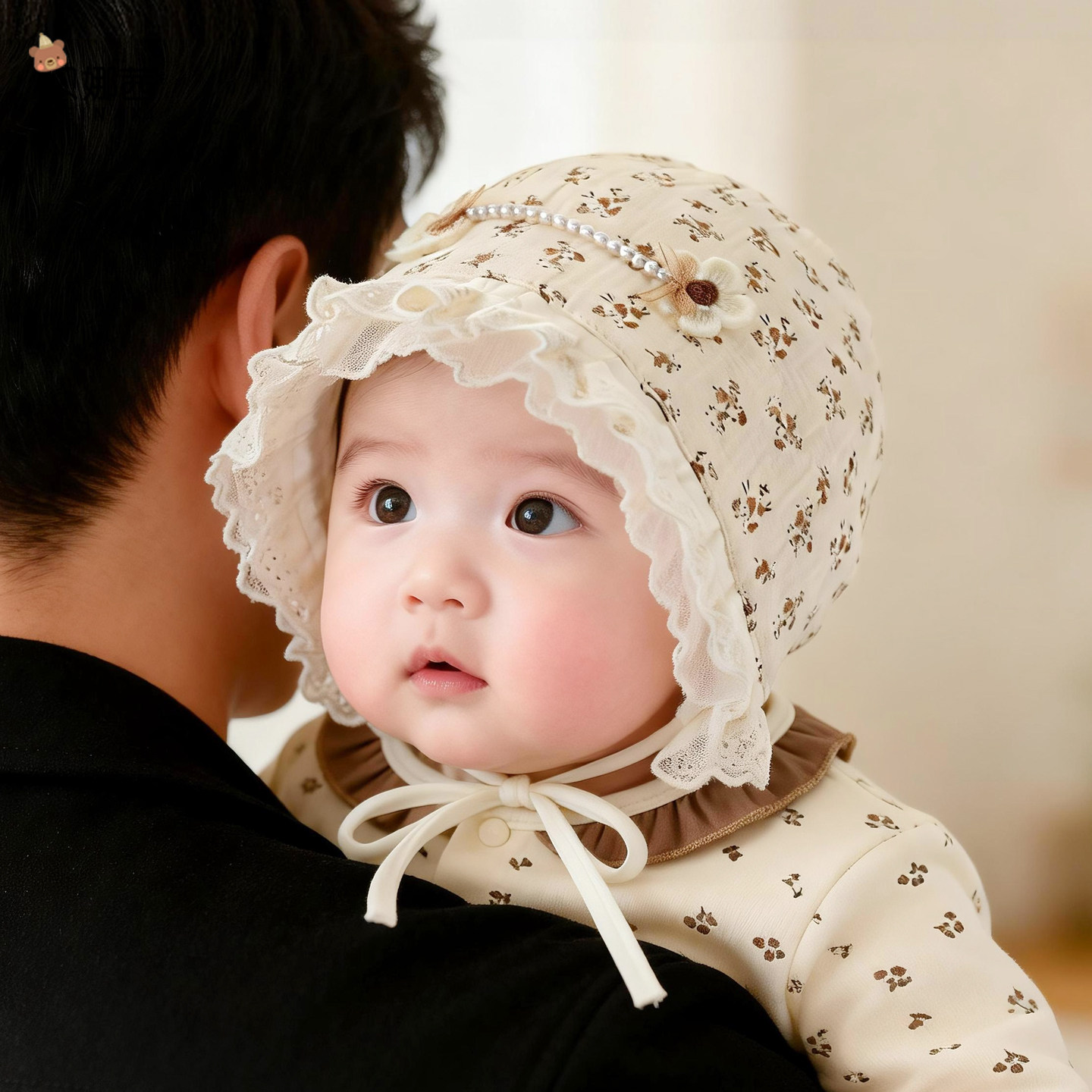 婴儿帽子春秋季薄款女宝宝公主风胎帽婴幼儿可爱囟门帽护耳帽外出