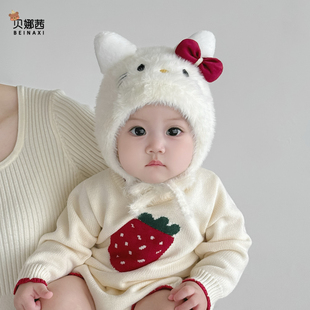 婴儿帽子秋冬季宝宝女卡通毛线帽冬天保暖加厚护耳帽婴幼儿针织帽