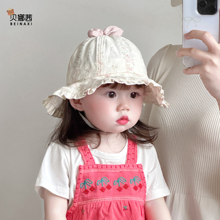 儿童帽子春夏季 宝宝女防晒遮阳帽女童公主风洋气太阳帽渔夫帽 薄款
