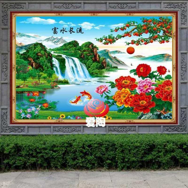 3d室外庭院照壁瓷砖壁画定制迎门墙农村影背墙装饰画大院山水风景