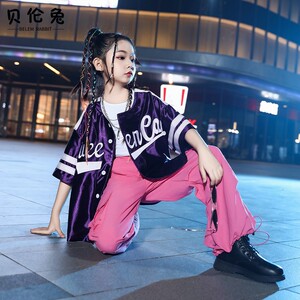 儿童嘻哈街舞潮服女团爵士舞炸街服舞台走秀女童吊带三件套演出服