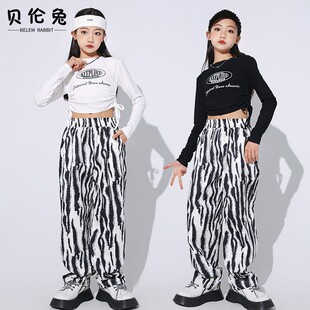 女童爵士舞套装hiphop春秋季女童jazz模特走秀漏脐演出服舞蹈潮服
