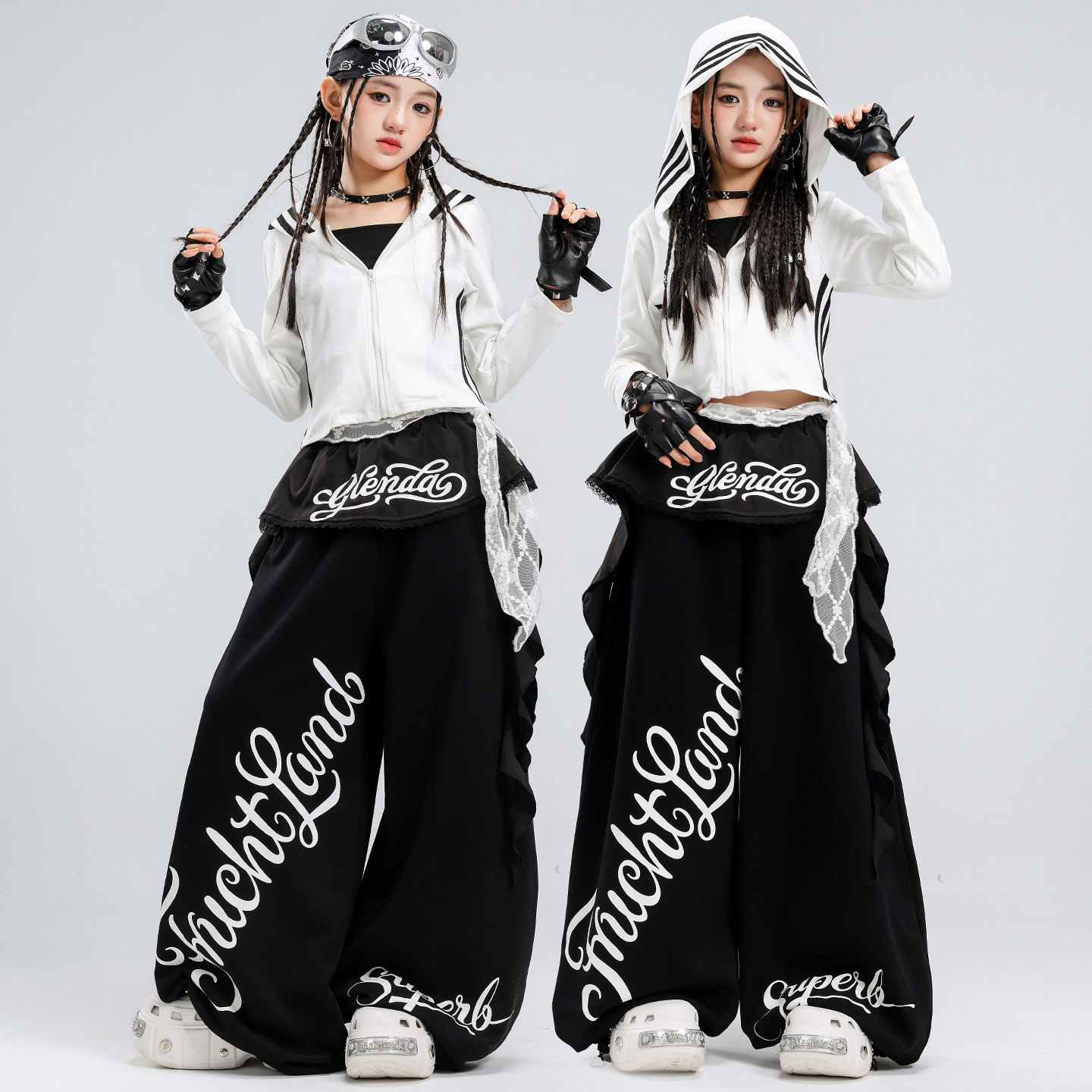 爵士舞服装女童jazz舞蹈演出服黑白连帽套装少儿走秀街舞表演服女