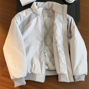 灰色美式飞行员夹克棉服男款冬季立领夹棉棒球服bomber短款外套潮