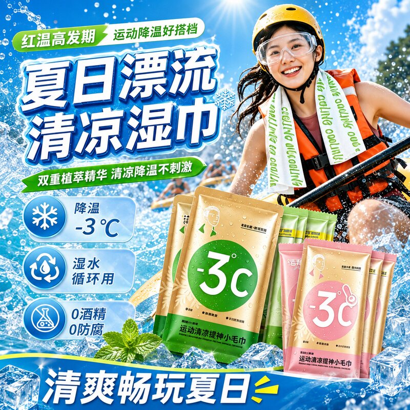 户外运动清凉降温湿巾!