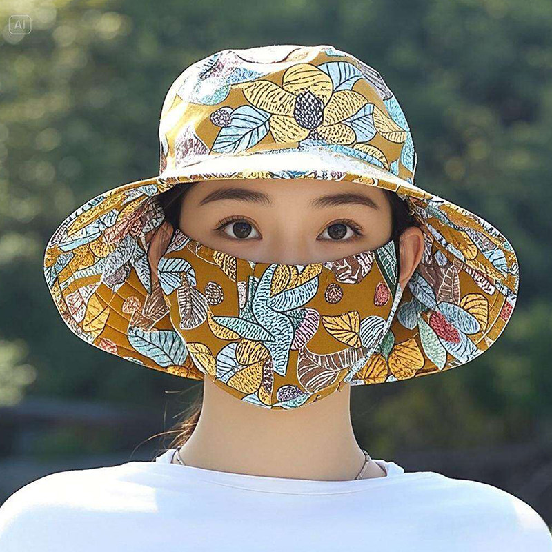 夏季新款遮阳帽子防晒口罩一体遮脸户外太阳帽干农活用采茶帽女AA