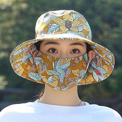 夏季新款遮阳帽子防晒口罩一体遮脸户外太阳帽干农活用采茶帽女AA