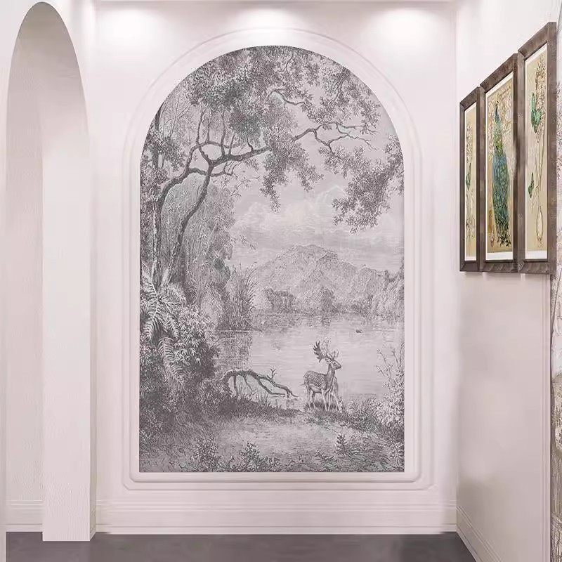 法式丛林卧室背景墙布客厅玄关壁纸热带雨林手绘酒店民宿定制壁画,家装主材,无纺布墙纸,淘宝优惠券,粉丝福利购,淘宝优惠卷