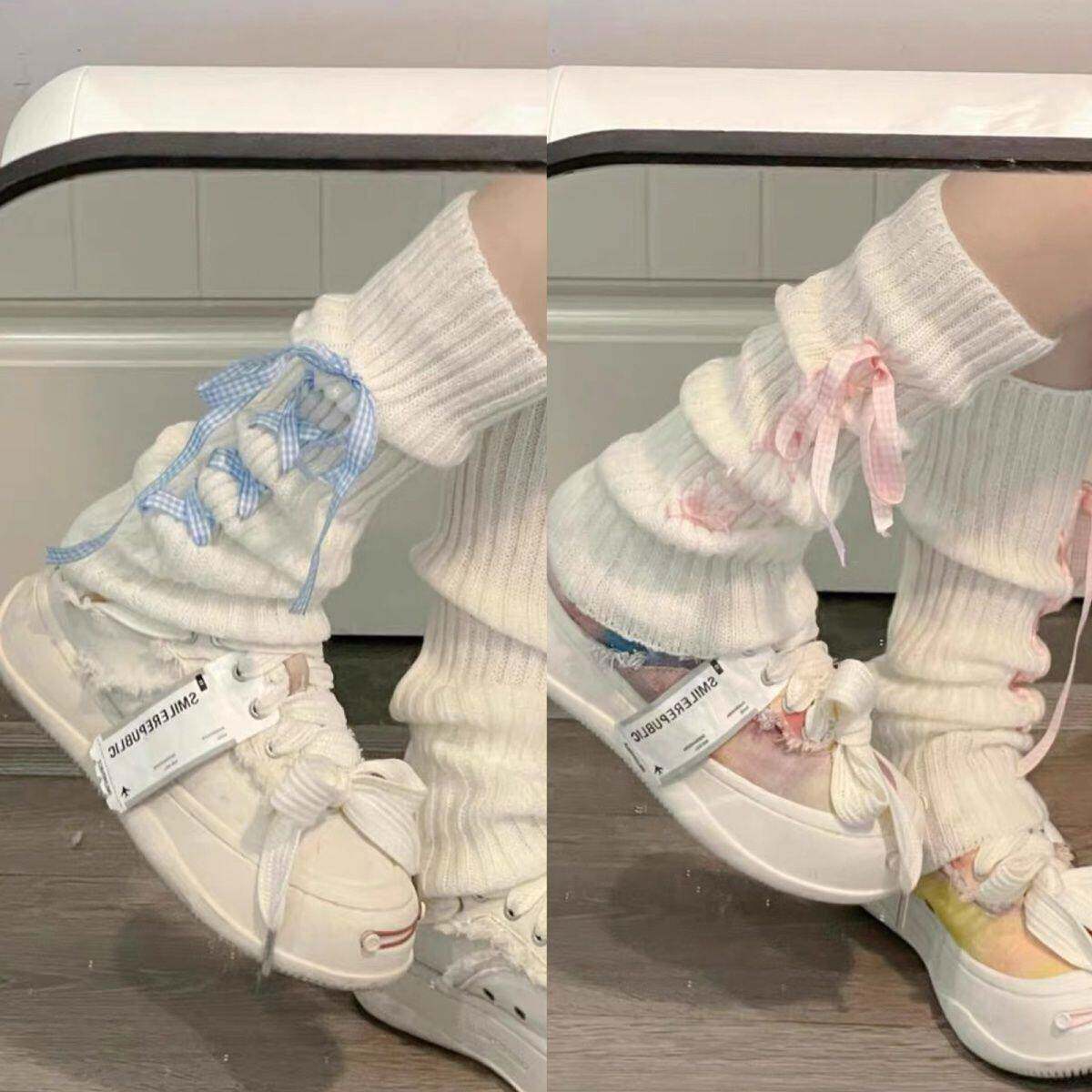 女童y2k少女亚文化小众腿套幼儿园显瘦格纹蝴蝶结绑带泡泡袜宝宝