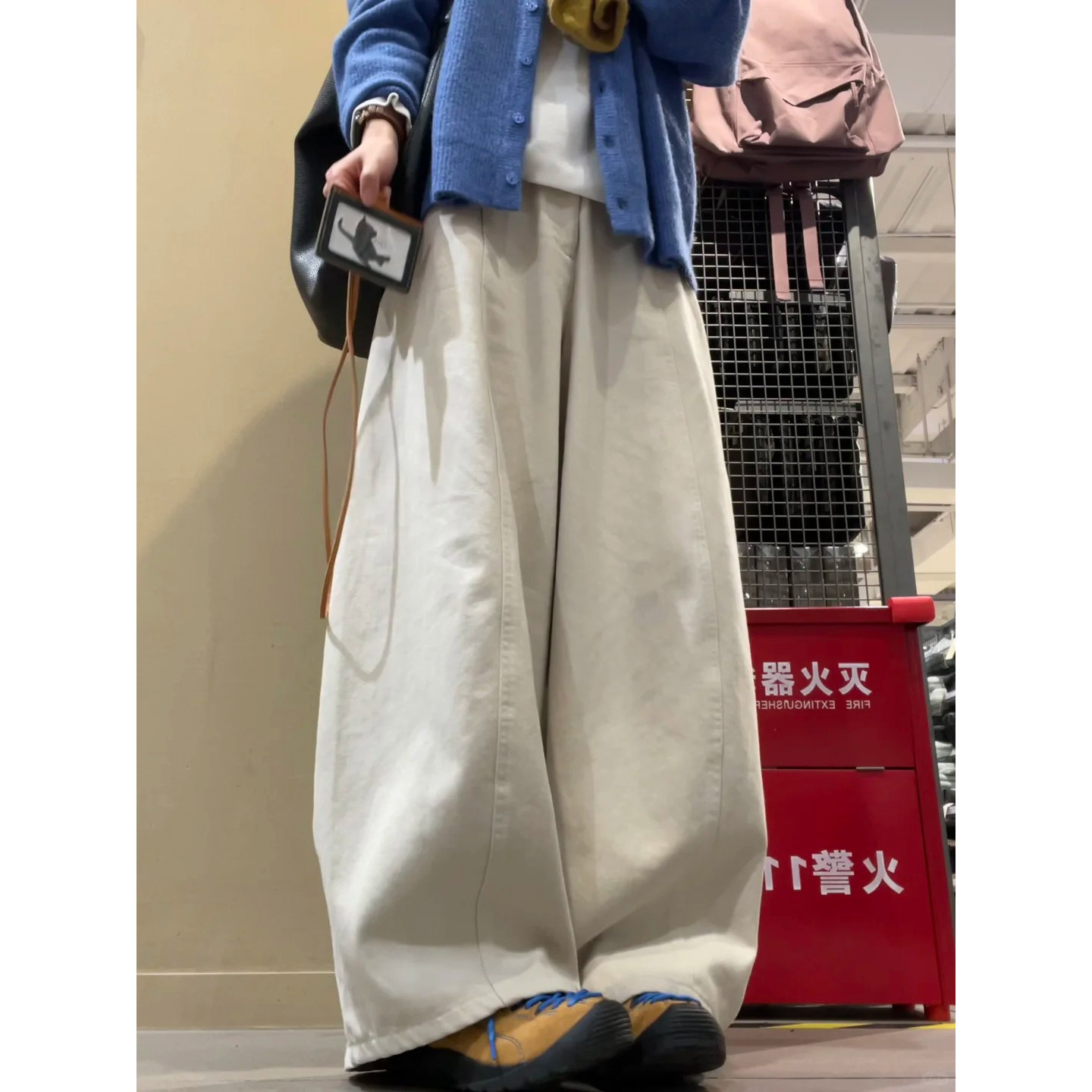 米杏色阔腿裤春秋女26新款大码胖年货节mm宽松慵懒风显瘦韩系裤子