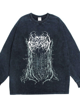 金属摇滚Woods of Desolation永寂之林乐队印花长袖T恤男重磅纯棉