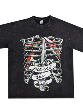 欧美摇滚Pierce the Veil皮尔斯的面纱乐队印花T恤复古水洗做旧