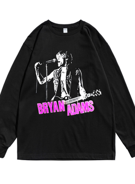 轻摇滚歌手Bryan Adams布莱恩·亚当斯人物印花长袖T恤男女宽松版