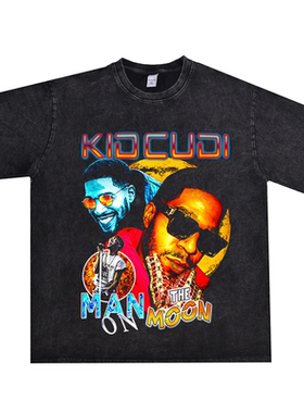 数码直喷说唱歌手Rap嘻哈Kid Cudi饶舌印花重磅纯棉T恤短袖宽松男