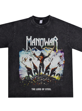 欧美Manowar战神乐队战士帮重金属摇滚宽松T恤短袖圆领复古做旧