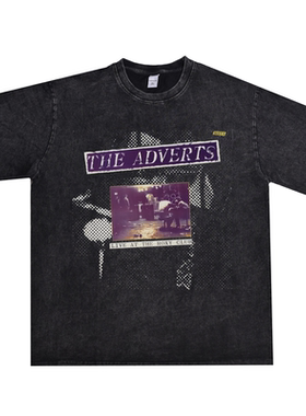 数码直喷摇滚The adverts复古印花乐队短袖T恤重磅纯棉美式宽松