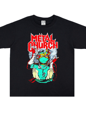 欧美黑色金属摇滚Metal Church乐队印花圆领T恤短袖宽松纯棉男女