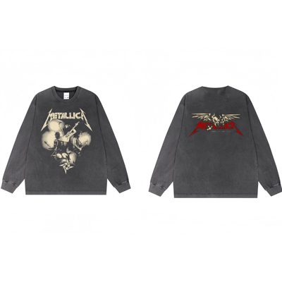 数码直喷metallica重金属乐队朋克摇滚长袖T恤纯棉宽松复古做旧