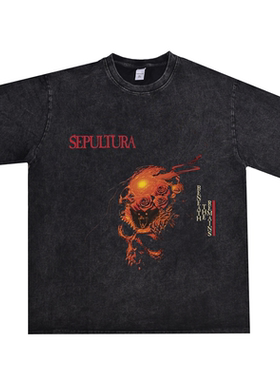 数码直喷死亡金属SEPULTURA埋葬乐队印花T恤短袖宽松重磅纯棉男女