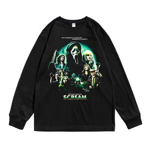 欧美经典怀旧老电影惊声尖叫个性海报印花T恤长袖宽松男女夏季