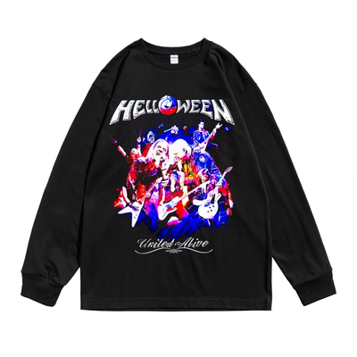 德国重金属乐团摇滚Helloween万圣节之夜乐队个性印花长袖T恤宽松