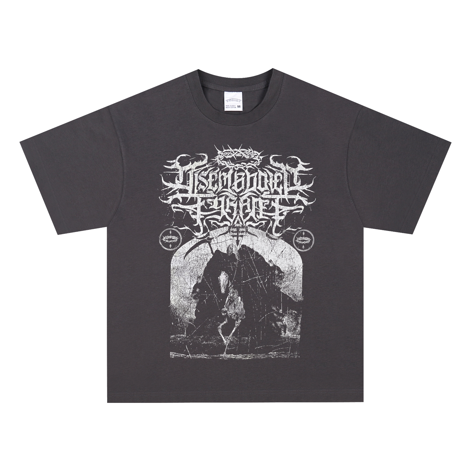 Disembodied Tyrant交响旋律乐队喷印短袖T恤宽松重磅纯棉做旧