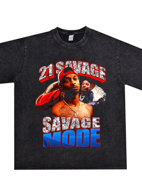 数码直喷嘻哈歌手21 Savage说唱21·萨维奇印花短袖T恤重磅纯棉