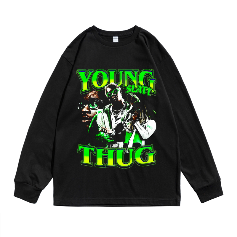 欧美南方说唱嘻哈歌手young thug饶舌个性印花长袖t恤宽松男女潮