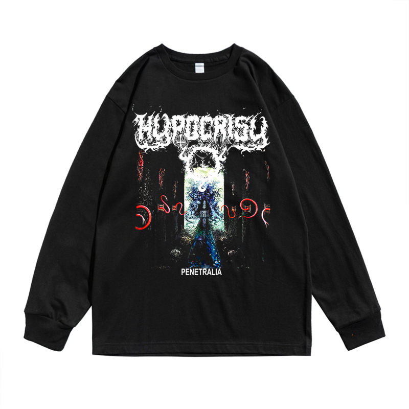 瑞典摇滚死亡金属hypocrisy伪善乐队个性印花长袖t恤宽松纯棉男女
